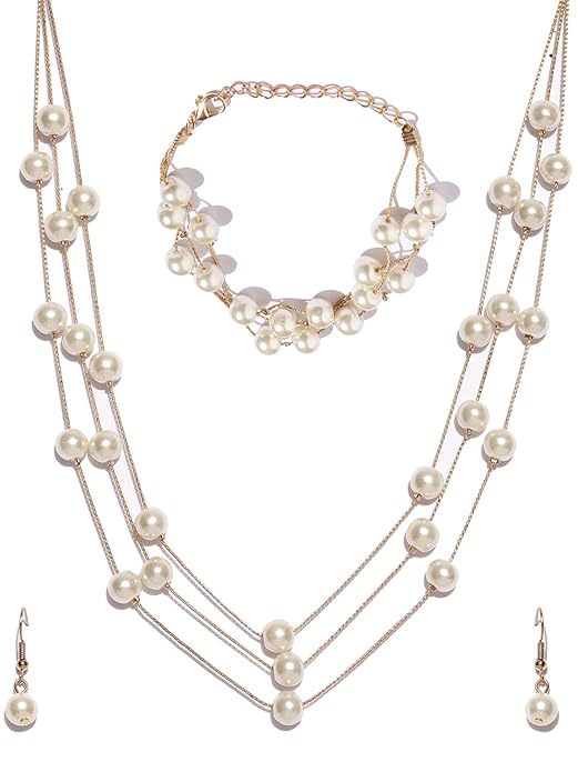 Shining Diva Fashion Latest Stylish Fancy Pearl Necklace Jewellery Set for Women (White) (sd8431s)