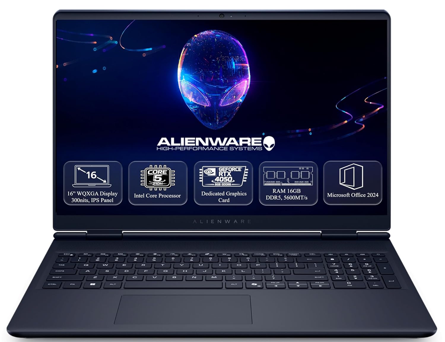 Alienware 16 Aurora AC16250, Intel Core 5‑210H, 16GB DDR5, 512GB SSD, 16" WQXGA 300Nits Display, GeForce RTX™ 4050, 6GB GDDR6, White Backlit Keyboard, Win 11 Home+MSO'24, Interstellar Indigo, 2.57Kg