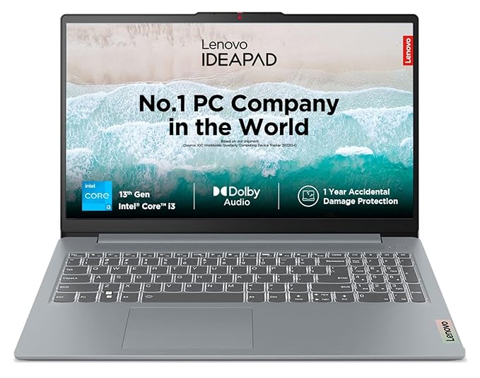 Lenovo IdeaPad Slim 3, Intel Core i3 13th Gen 1315U, 8GB RAM, 512GB SSD, FHD 15.6"(39.6cm), Windows 11, Office 2024, Grey, 1.6Kg, 82X700G5IN, 1Yr ADP Free, 3 Month Game Pass Laptop