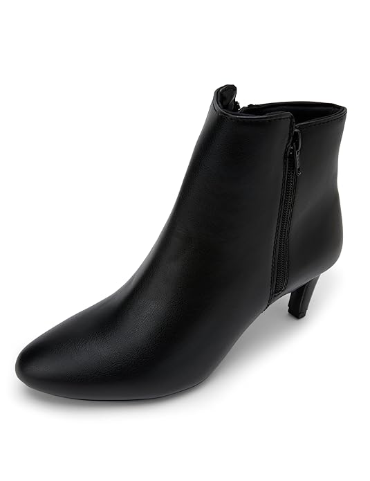 ELLE Women Pointed Toe Kitten Heel Ankle Boots With Side Zipper