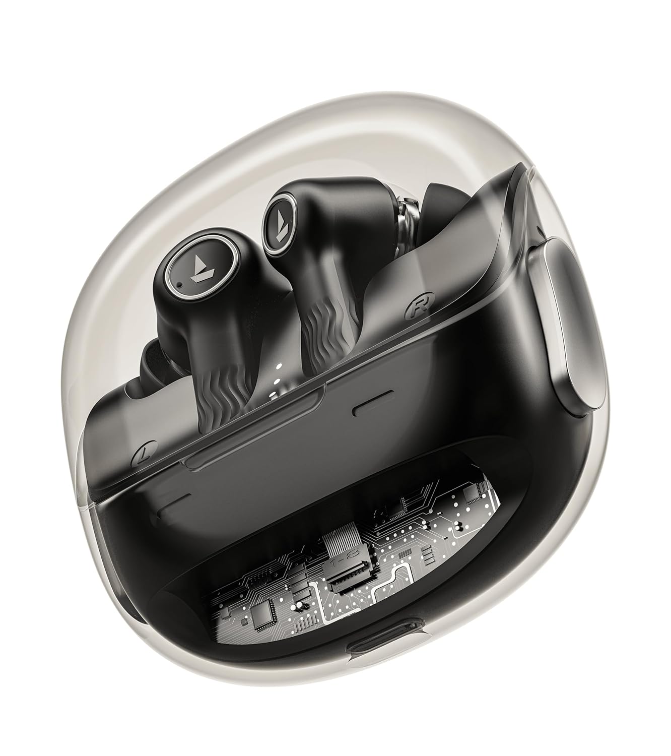 Boat Nirvana Crystl, Transparent Case,Spatial Audio, ANC(~32dB), 100Hrs Battery,4Mics ENx,App Support, Bluetooth Earbuds, TWS Ear Buds Wireless Earphones with mic (Quantum Black)