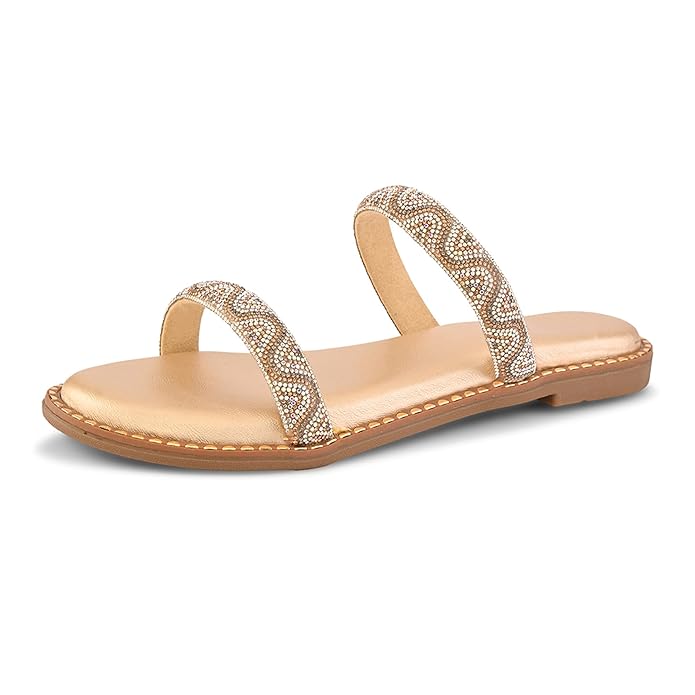Centrino Women's Flat Sandals | Stylish Slip-On for Ladies | Soft Cushioned Footbed for Comfort |Open Toe Slide| Elegant & Trendy Double Strap Studded Sandals |Lightweight Fashionable Footwear (9302)