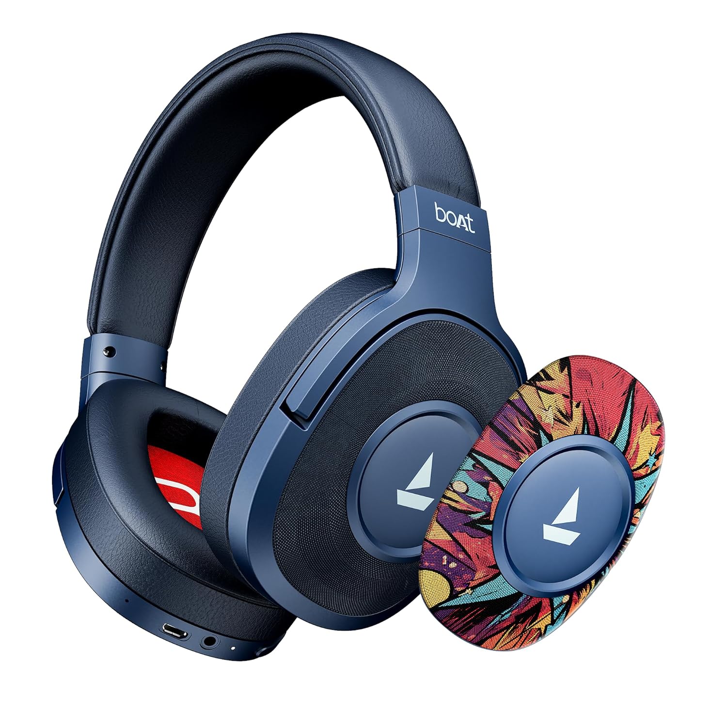Boat Rockerz Plus 550, Customizable Earcups, 100H Battery, 50mm Drivers, Dual Pair, Stream Ad Free Music via App Support, Bluetooth Headphones, Wireless Headphone with Mic (Blue Psyche)
