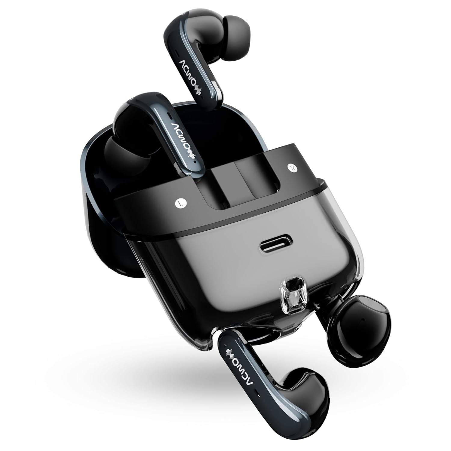 ACwO Dwots Fire ANC|India's First 4 in Ear Buds in 1 Case with ANC|70Hrs Battery|ANC&Transparency Mode|Bass&Theatre Modes|4 Mics Ai-Enc for Clear Calls|3D Spatial Audio, Wireless (Eclipse Black)