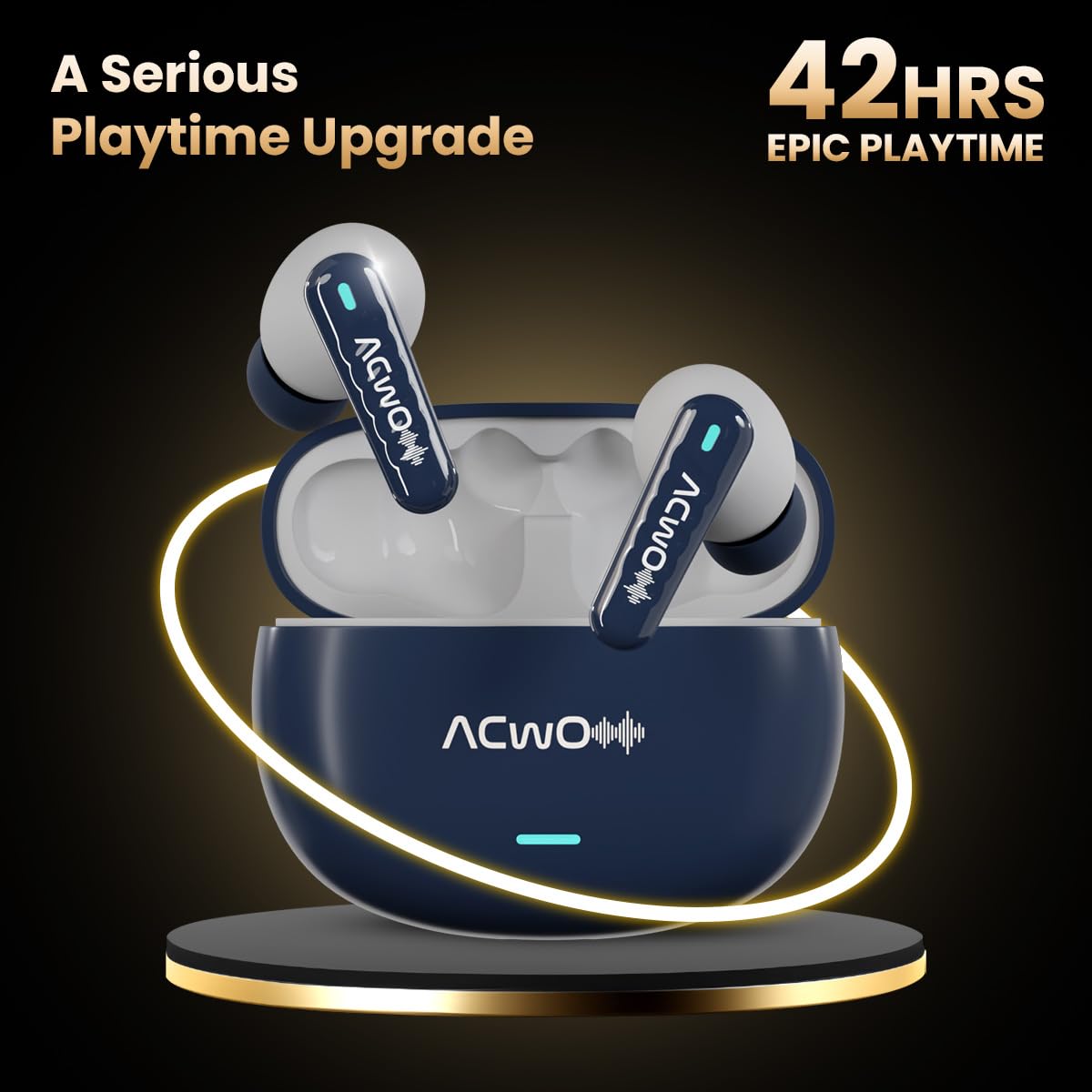 ACwO Dwots 727 V2 New Version, in-Ear True Wireless Earbuds, 42-Hour Playtime, 25Db ANC, Sonic Shield ENC with 4 Mics, 40Ms Low Latency, Hyper Boost Charging Bluetooth V5.3 (Denim Blue)