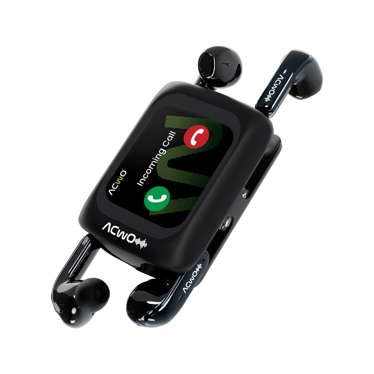ACwO Fire Prime TWS Earbuds (in-Ear & Half-in-Ear in 1 Case) | Smart HD Display + 40dB ANC (in-Ear) | 80 Hrs Playtime | | 4 Mics AI-ENC | 3D Spatial Sound | BT V5.4 | Black