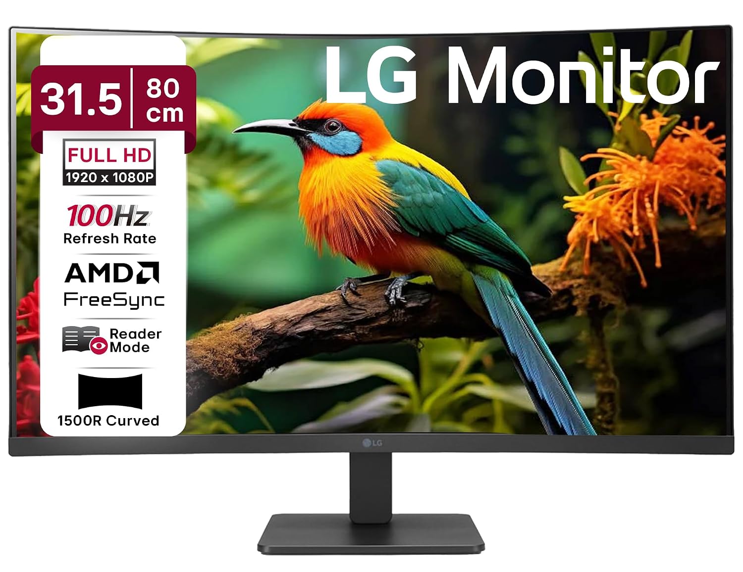 LG 32MR50C 80 cm (31.5 Inch) Full HD Curved (1920x1080) VA PC Monitor w/ 100Hz, 5ms (GtG), AMD FreeSync, D-Sub, 2xHDMI, Tilt Adjustable Anti-Glare, 3-Side Virtually Borderless Design, NTSC 72% (Black)