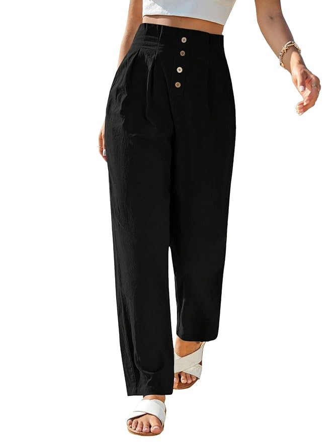 TOPLOT Women High-Waist Pants | Pleated Relaxed Fit Trousers for Woman | Casual & Elegant Look with Workwear for Office, Events & College (5194)