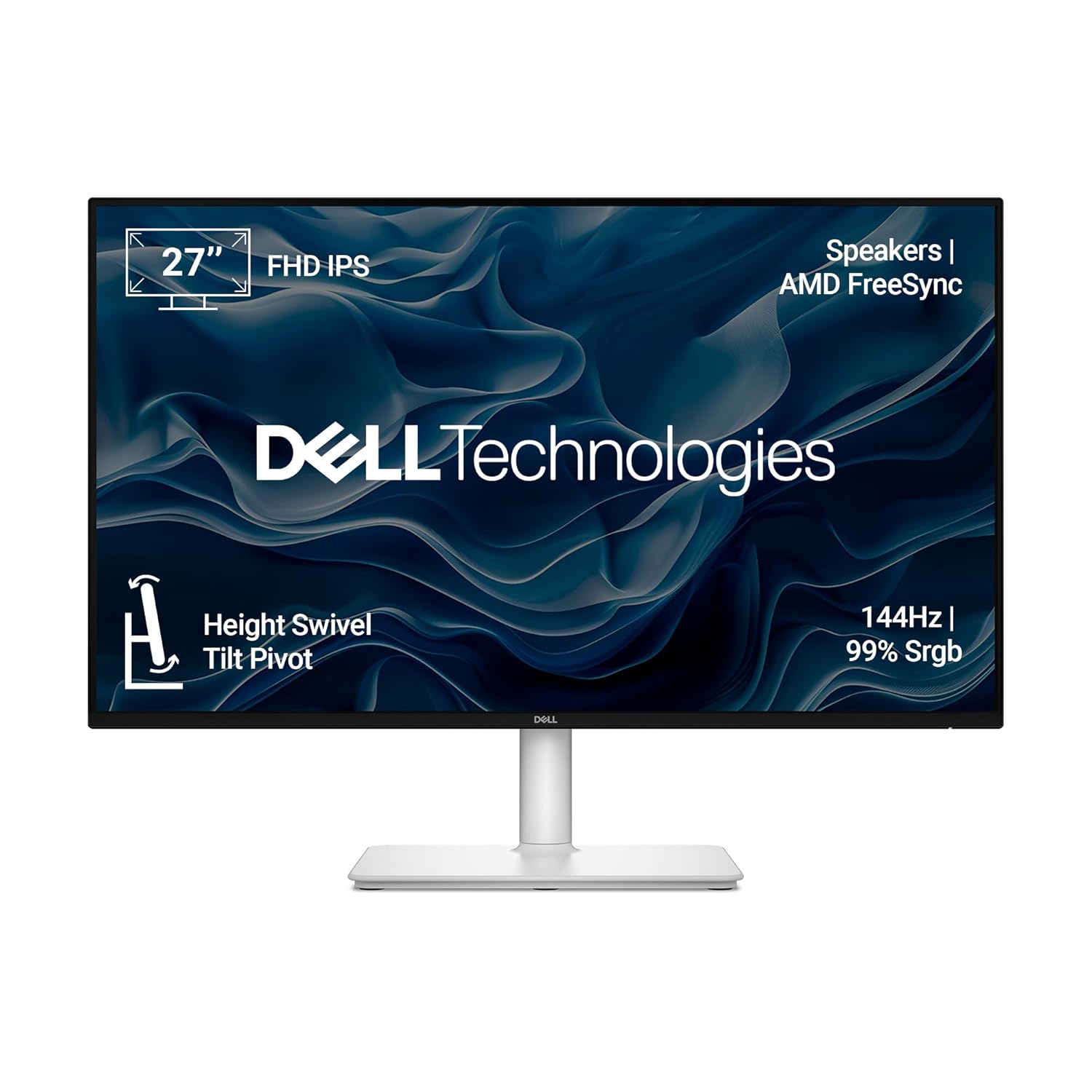 Dell S2725HSM 27"/68.58cm FHD Monitor|Ash White|144Hz Refresh|99% Srgb, 300 cd/m2 Brightness|IPS Panel, 1ms|Contrast 1500:1, 2xHDMI, Built-in 3W Dual Speakers, Warranty 3 Years, Ergonomic|AMD FreeSync