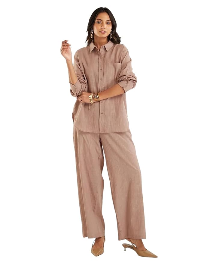 Amazon Brand - Anarva Women's Pure Cotton Kurta Set | Relaxed Fit Shirt & Palazzo Pants | Soft and Breathable | Summer Kurta Sets for Women | Daily Office Casual Western Vacation Travel Wear