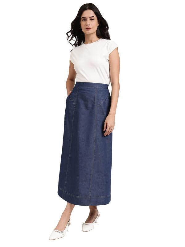 FableStreet Women’s High-Waist A-Line Denim Maxi Skirt | Casual & Office Wear | Ankle Length, Comfortable Fit