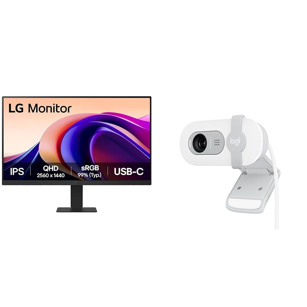 LG 24U631A IPS QHD (2560x1440) Monitor, 24 Inch, 100Hz, sRGB 99% (Typ.), HDR10, USB-C with PD 15W, HDMI, 3 Side Virtual Borderless, Head Phone Out + Logitech Brio 100 Full HD 1080P Webcam