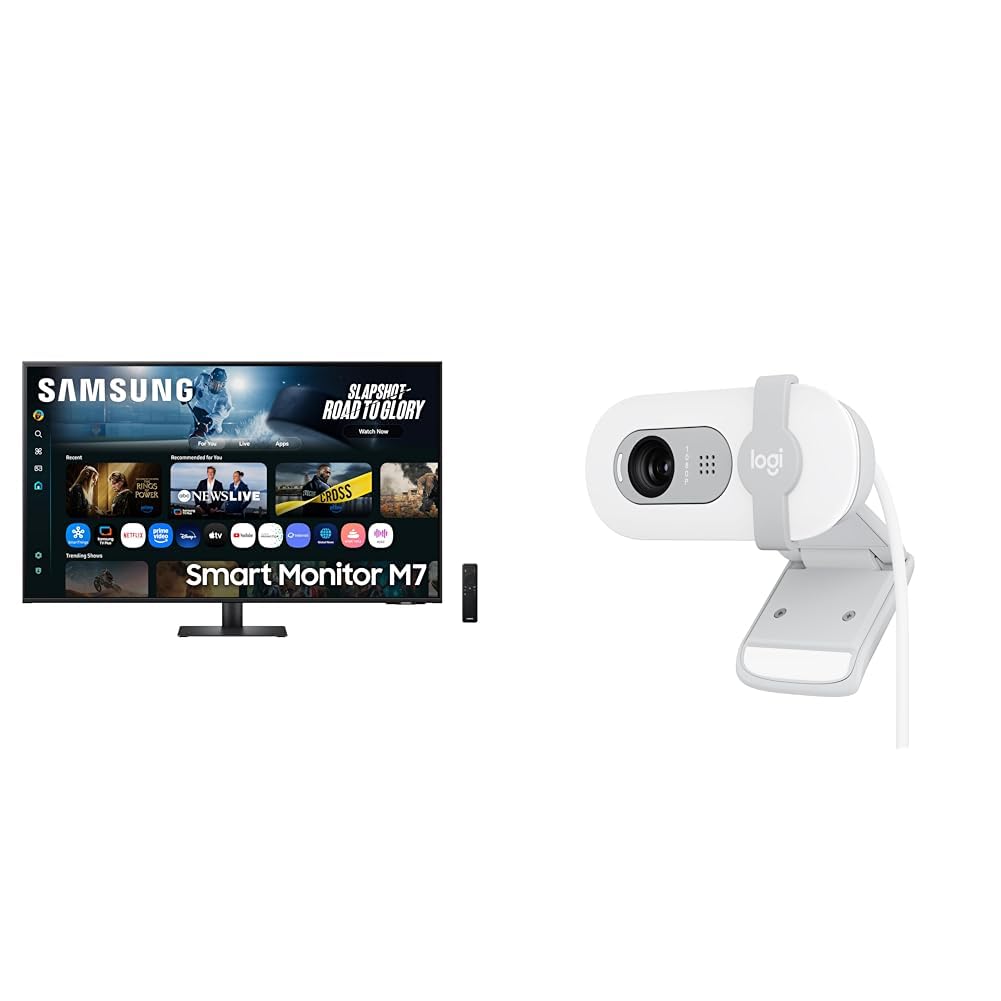 Samsung 43"(1.08m) 4K M7 Vision AI Smart Monitor | UHD 3840 x 2160 | Smart TV Experience with AI Picture & Sound|Type-C|Apple AirPlay|Gaming Bar + Logitech Brio 100 Full HD 1080P Webcam