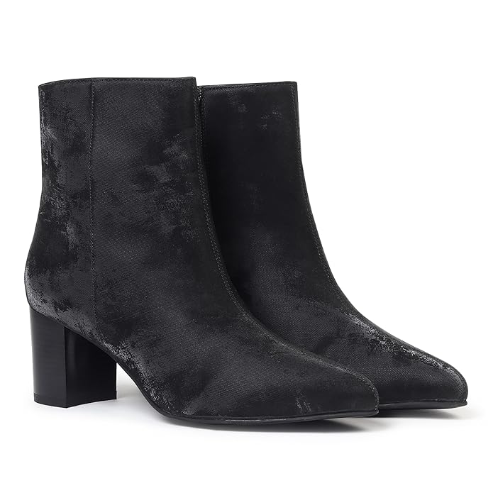 YOHO Midnight Velvet Ankle Length Heeled Boots For Women | Comfortable and Stylish with Low Block Heel | Casual,Formal Wear for Winter BOOT 108