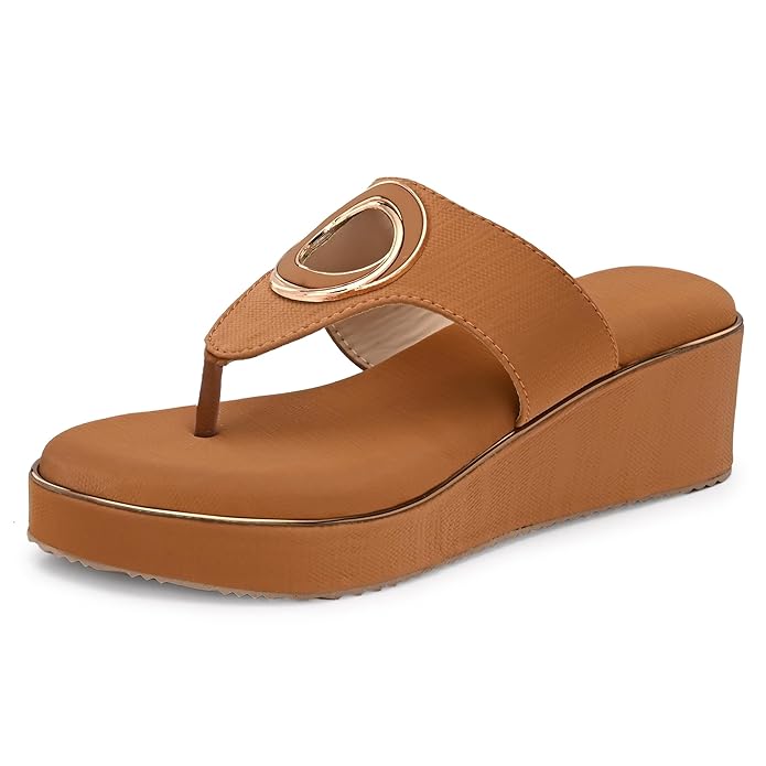 Centrino Women's Stylish Platform Wedge Sandals | T-Strap Slip-On Chappal | Soft Cushioned Footbed for Comfort | Lightweight Trendy Ideal for Casual Outing, Party, Shopping & Travel(9329)