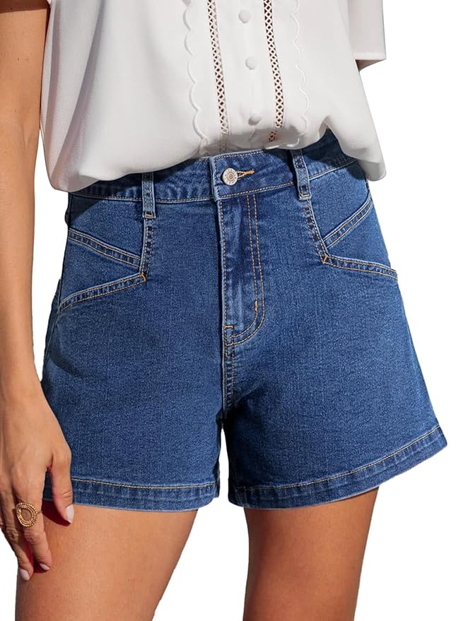 Shasmi Women’s High Waisted Stretch Denim Shorts – Platinum Casual Summer Jean Shorts with Pockets | Soft Breathable Cotton Blend Hot Pants for Women (Short 266)