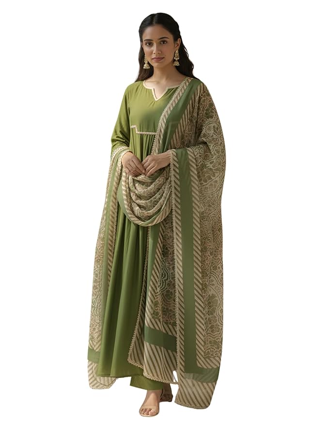 Leriya Fashion Anarkali Kurta and Pant with Dupatta Set for Women | 3-Piece Printed Anarkali Kurti Set | Ethnic Festive & Office Suit for Women | Traditional Kurta Sets for Woman