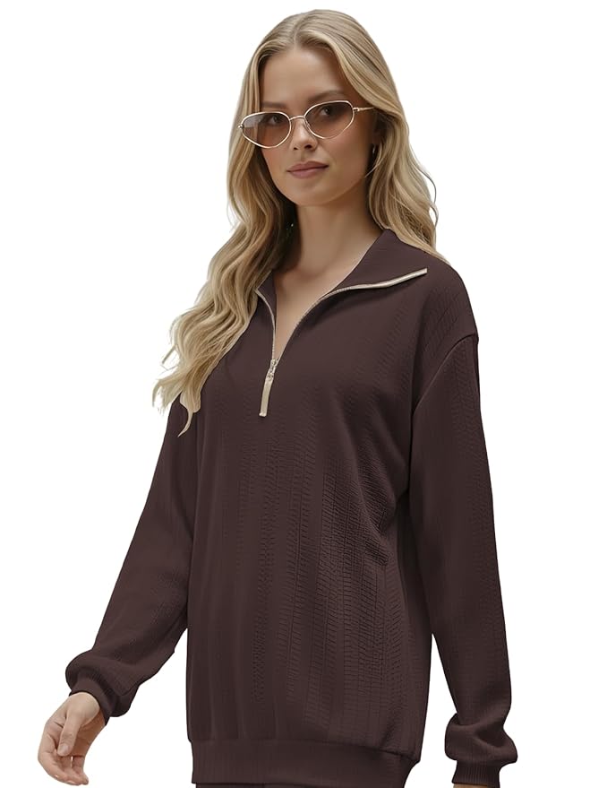 GRECIILOOKS Co-ord Set for Women Stylish | Warm Zip Up T-Shirt & Pant Set | Oversized Loose Fit Summer Cord Set for Women | Summer Casual Travel & Loungewear Outfit