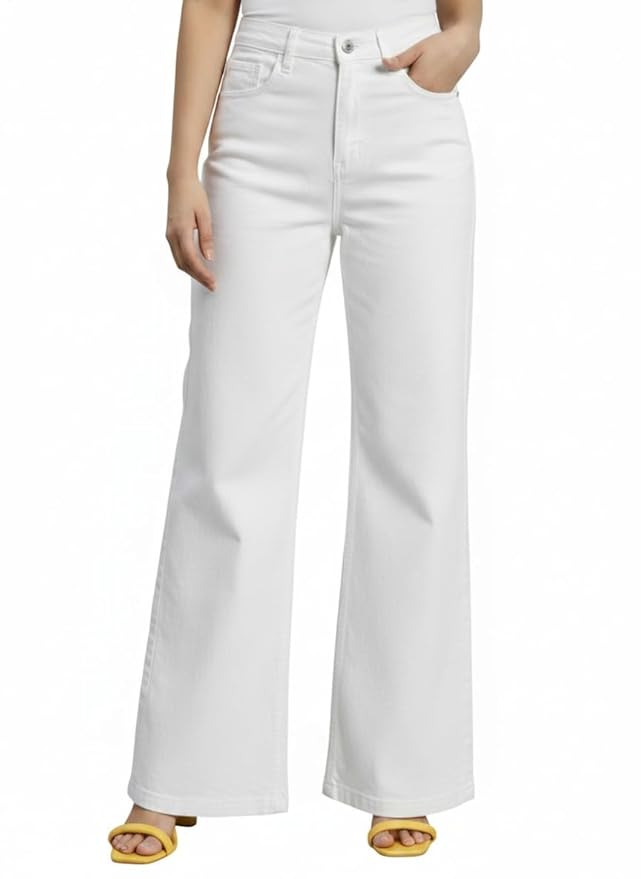Amazon Brand - INKAST Women High Rise Wide Leg Full Length Cotton Poly Lycra Jeans | Casual Denim Wear