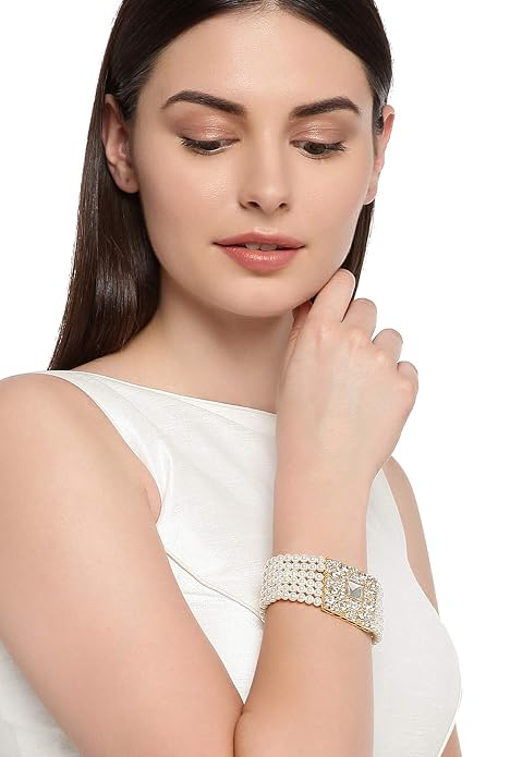 ZAVERI PEARLS Austrian Diamonds & Multi Strand Pearls Bracelet For Women-ZPFK9274