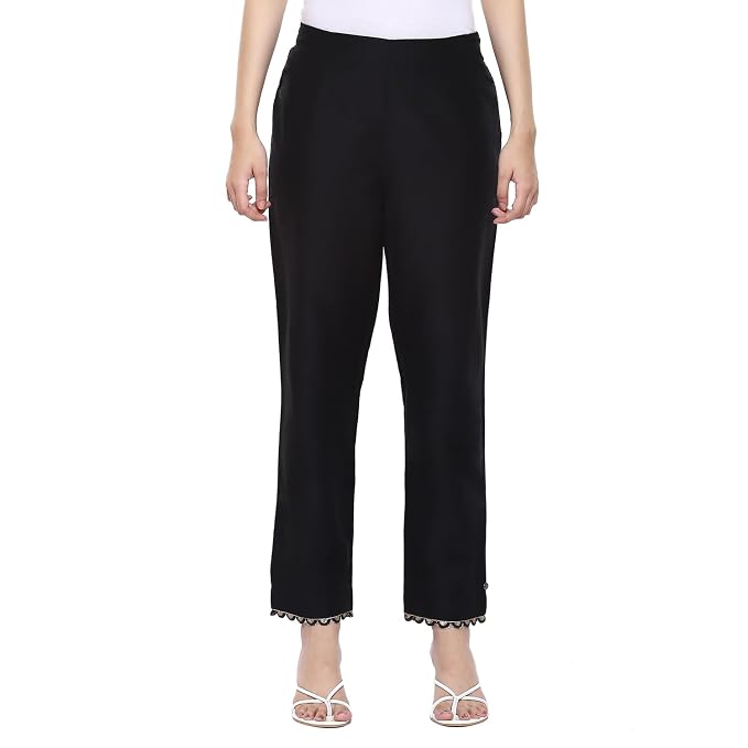BIBA Women Polyester Slim Dyed Pants