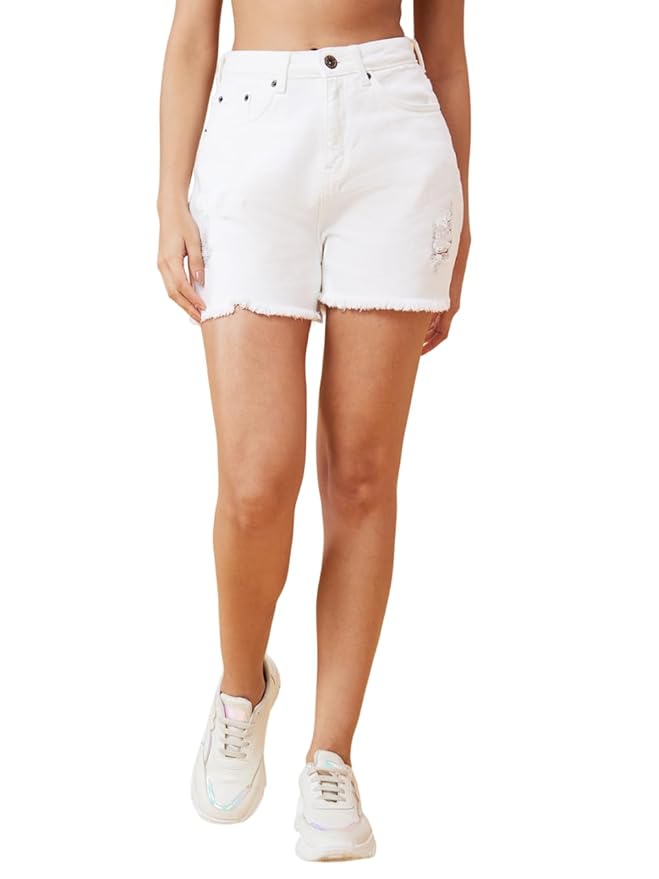 Globus Women White Regular Fit Denim Shorts-3633776001