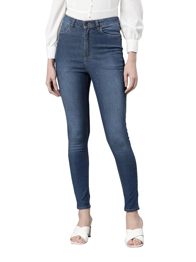 GO COLORS Soft Cotton Blend Skinny Jeans Full Length for Women| Breathable, Mid Rise
