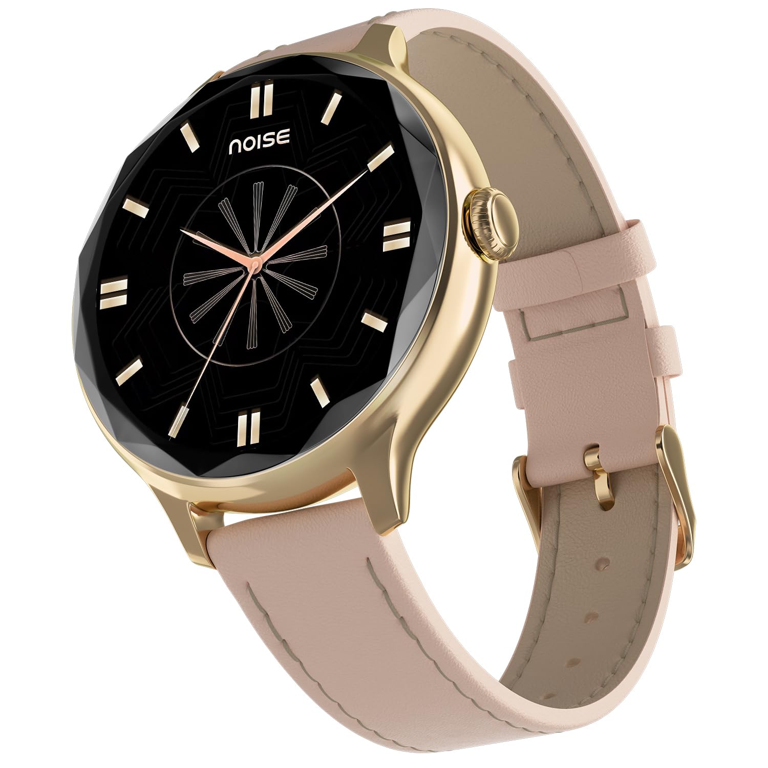 Noise Diva (Smartchoice) Smartwatch with Diamond Cut dial, Glossy Metallic Finish, AMOLED Display, Mesh Metal and Leather Strap Options, Female Cycle Tracker smart Watch for Women (Rose Pink)