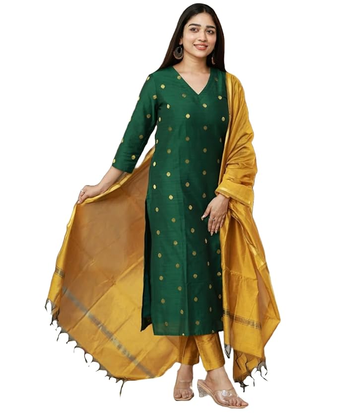 GoSriKi Viscose Printed Kurta for Women | Kurti Set Woman | Kurta with Pant & Dupatta | Straight Ethnic Suit | Indian Outfit Ladies Dress Stylish Traditional Clothing Party Office Fashion Look Style
