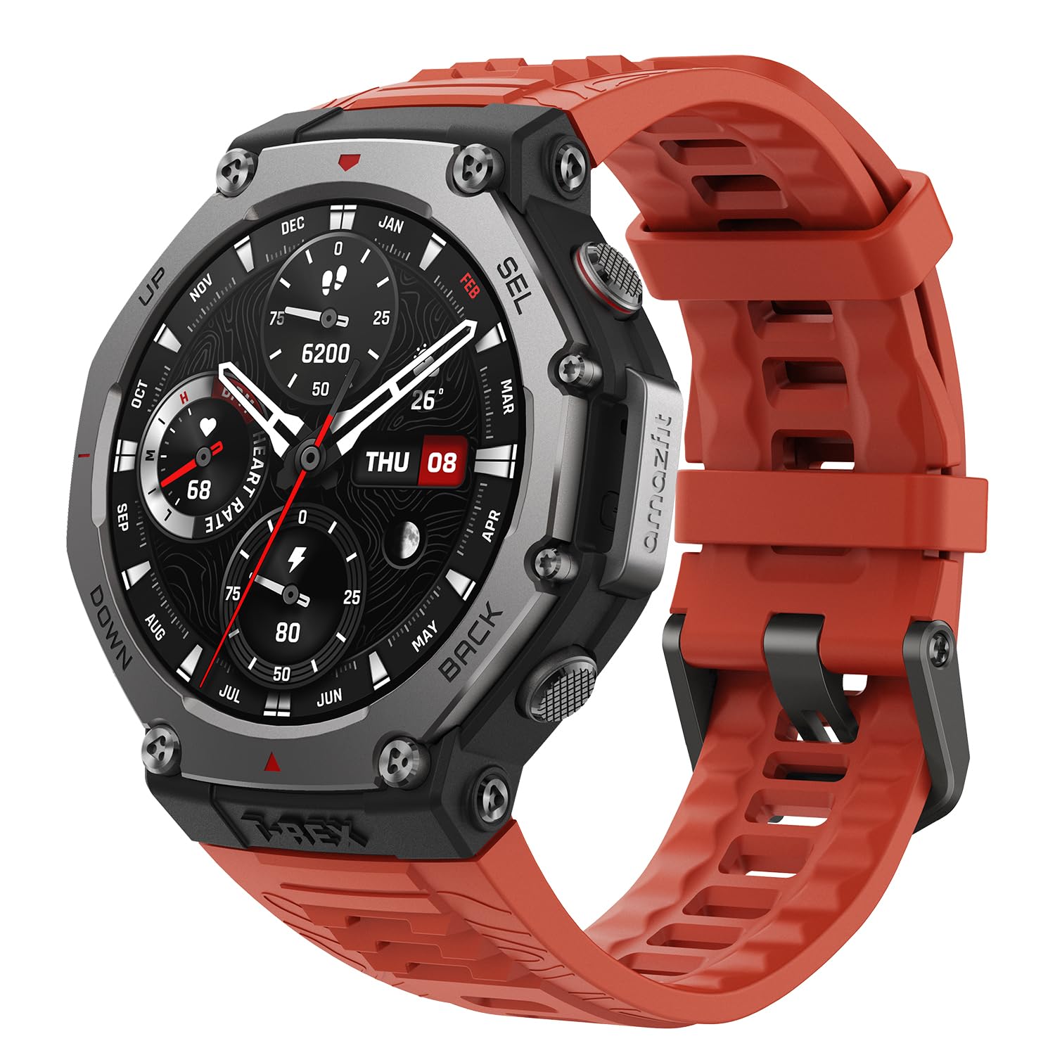 Amazfit T-Rex 3 (Smartchoice) Outdoor Rugged Military 48mm Smart Watch, Built in GPS, 27 Days Battery Life, Offline Maps, 2000 Nits Brightness, 10 ATM Water Resistance, AI Coach, iOS & Android (Lava)