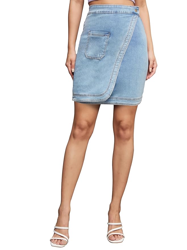 Miss Chase Women's Regular High Rise Above Knee Stretchable Denim Skirt
