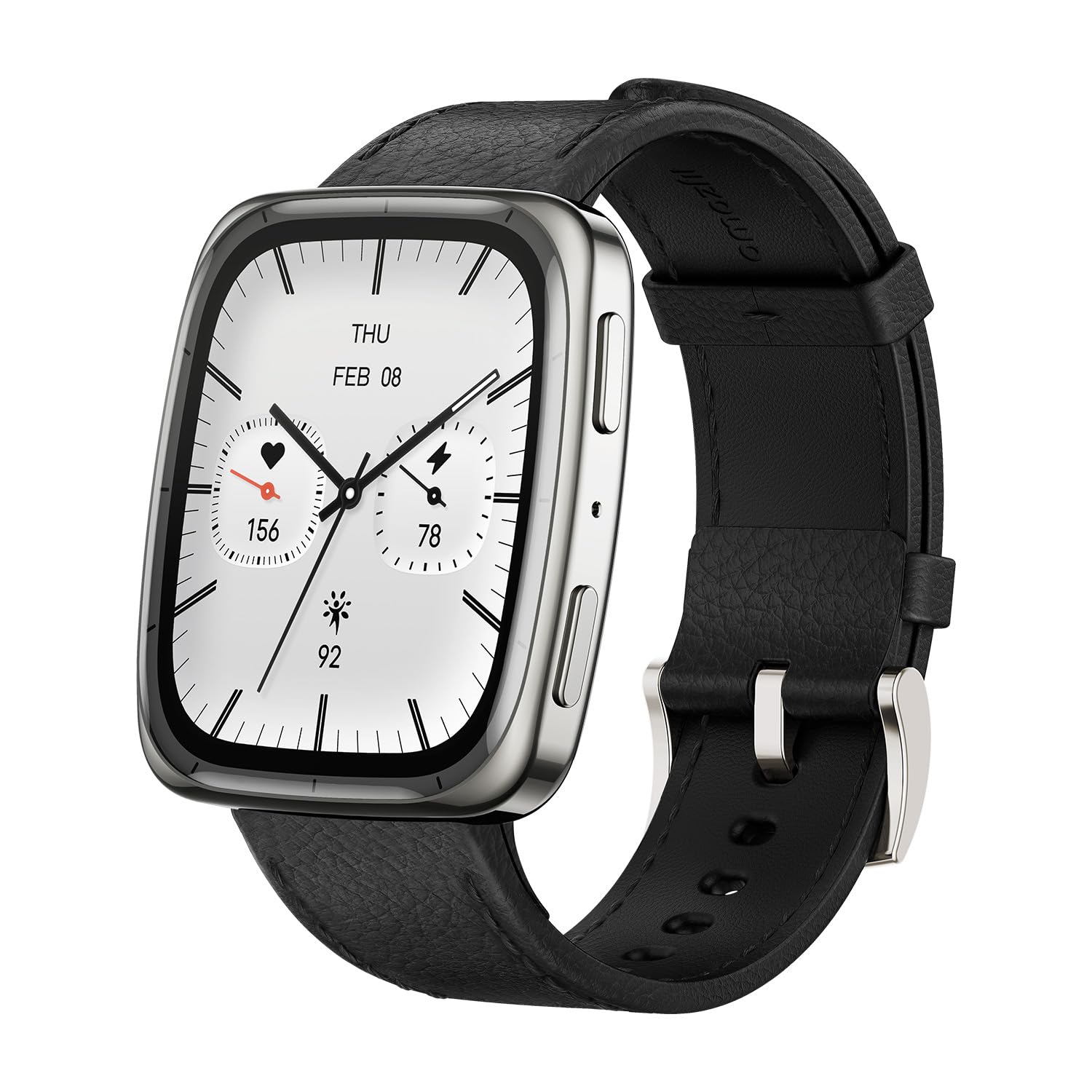 Amazfit Active 2 Square (Smartchoice), 2000 Nits Bright AMOLED Display, Built in GPS, 10Day Battery, Android & iPhone, Accurate Readings, BT Call, Sleep Monitor, 5ATM Water Resistant, Black Leather