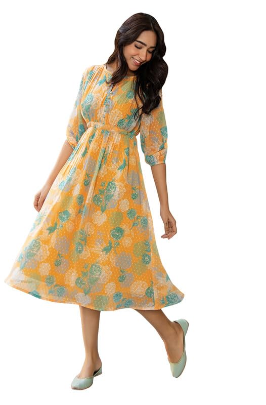 Janasya Women's Georgette Floral Printed Flared Dress