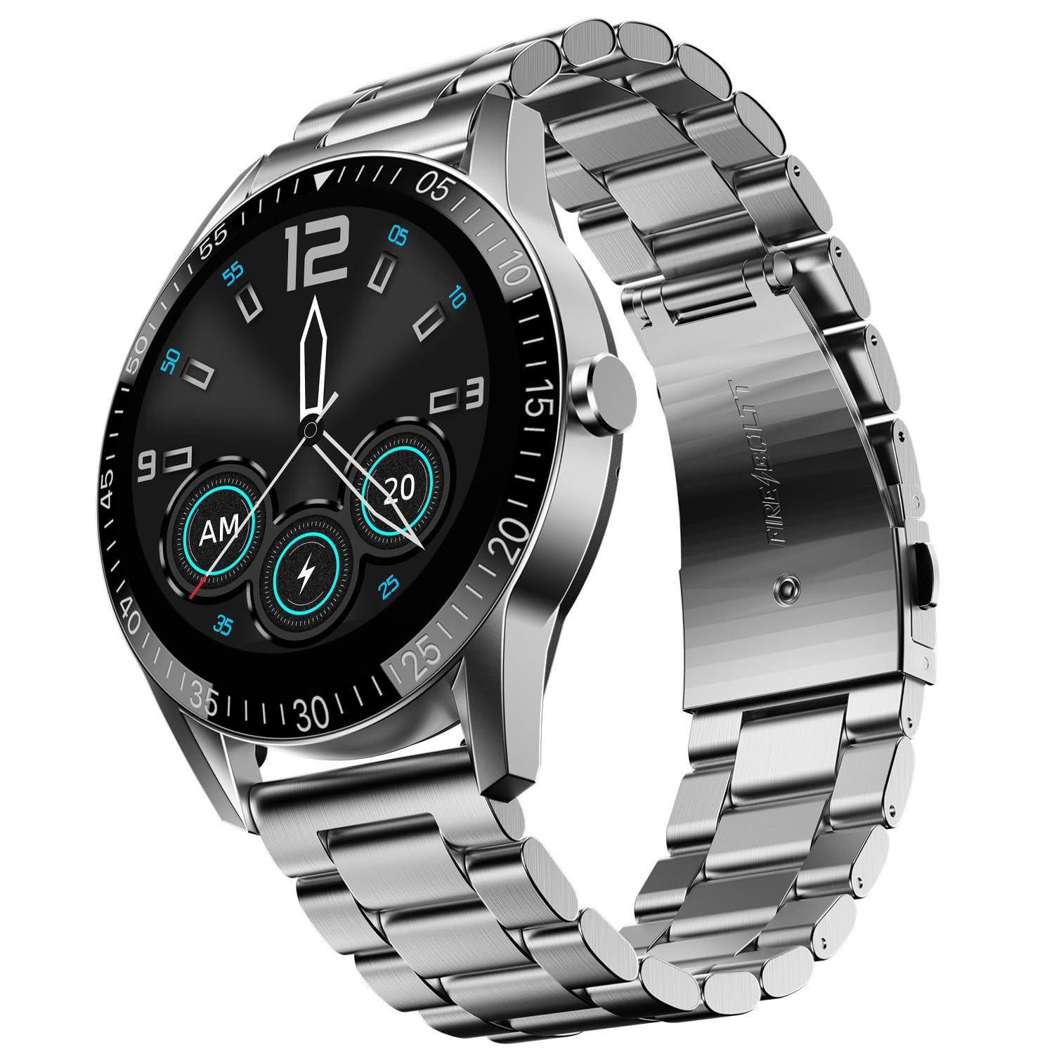Fire-Boltt Talk Round Smart Watch 1.39″ TFT Display with Bluetooth Calling, Dual Button, Voice Assistance, SPO₂ & Heart Rate Monitor, 120+ Sports Modes, Metal Smartwatch for Men & Women - Silver