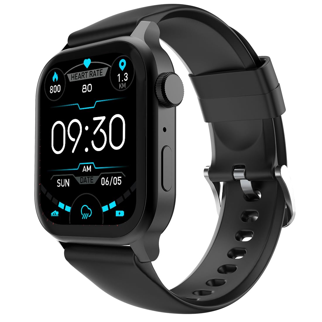 Fire‑Boltt Rise Smart Watch 1.85″ HD Display with Bluetooth Calling, AI Voice Assistant, Rotating Crown,SpO2 & Heart Rate Monitor, 120+ Sports Modes,IP67 Waterproof Smart Watch for Men & Women - Black