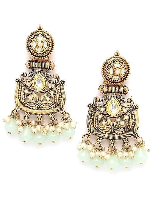 Karatcart Antique Gold Plated Light Green Drops Studded Dangler Earrings for Women