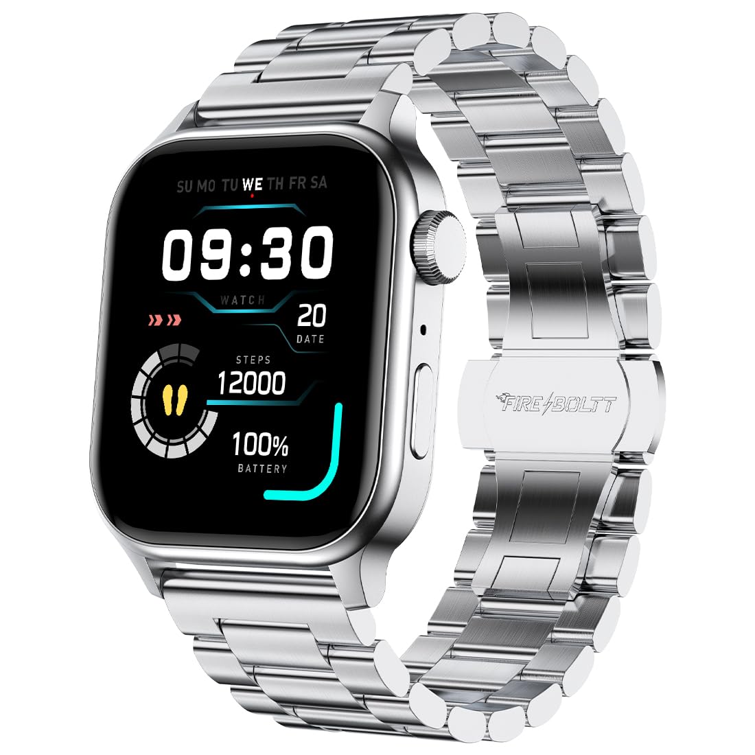 Fire-Boltt Rise Smart Watch 1.85″ with Bluetooth Calling, AI Voice Assistant, Rotating Crown, SpO2 & Heart Rate Monitor, 123 Sports Modes, IP67 Waterproof Metal Smartwatch for Men & Women - Silver