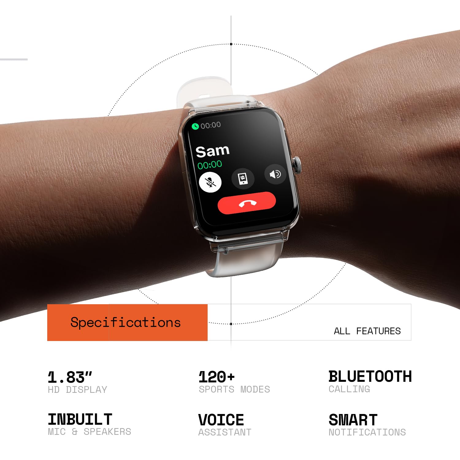 Fire-Boltt Ninja Phantom Smart Watch 1.83” Display, Transparent Clear Body Design, Bluetooth Calling, 120+ Sports Modes, Voice Assistant, AI Outfit Watch Face Smartwatch for Men & Women Shadow Black