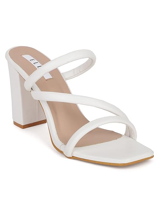 ELLE Women's Solid Block Heels Slip-On Sandals