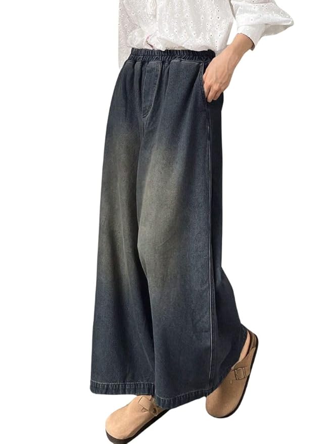 GRECIILOOKS Denim Palazzo for Womens | Jeans for Woman | Women's Relaxed Fit High Rise Baggy Jeans | Loose Fit Wide Leg Oversized Denim Jeans