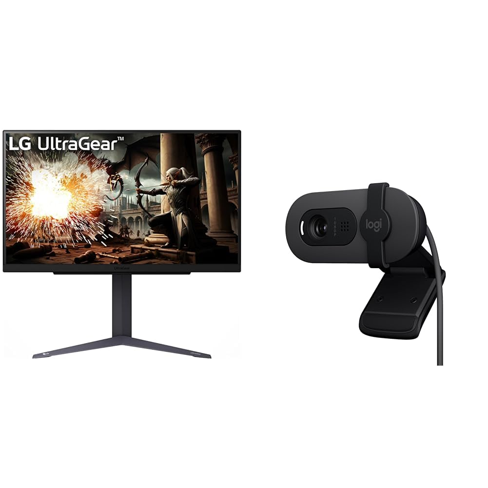 LG 27GS75Q-B Ultragear QHD (2560x1440) Gaming Monitor, 27", 1ms(GTG), 180Hz (O/C 200Hz), IPS, NVIDIA G-SYNC Compatible, AMD FreeSync, HDR10, sRGB 99% + Logitech Brio 100 Full HD 1080P Webcam