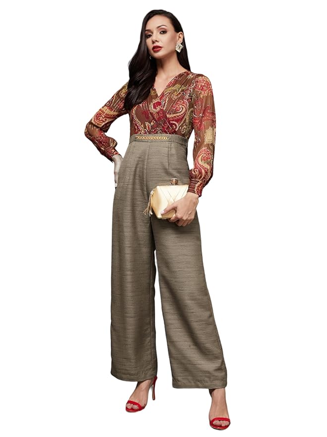 Miss Chase Women's Keyhole Neck Regular Sleeve Regular Length Jumpsuit with Pockets