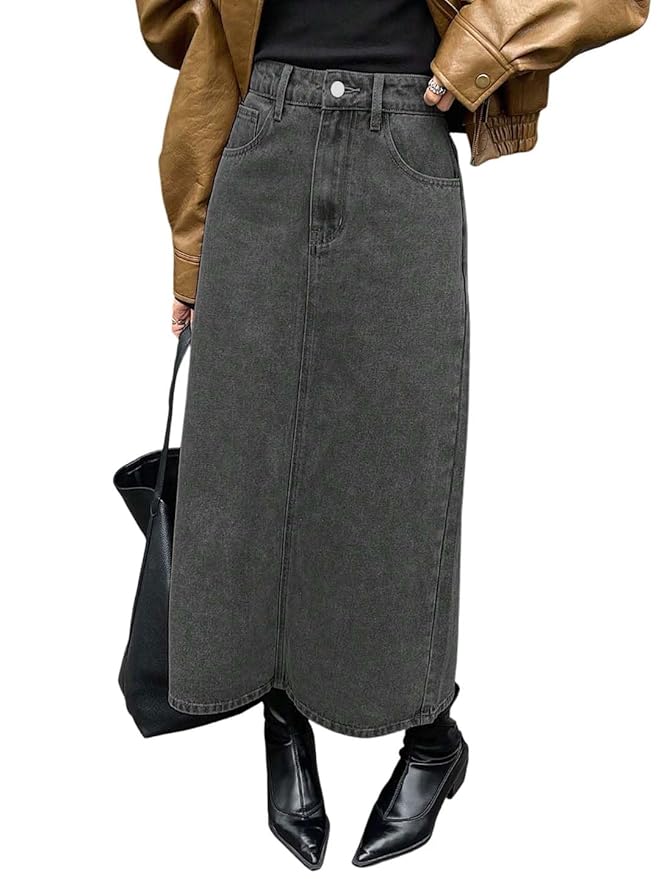 KOTTY Women's Solid Carbon Grey Maxi Skirt