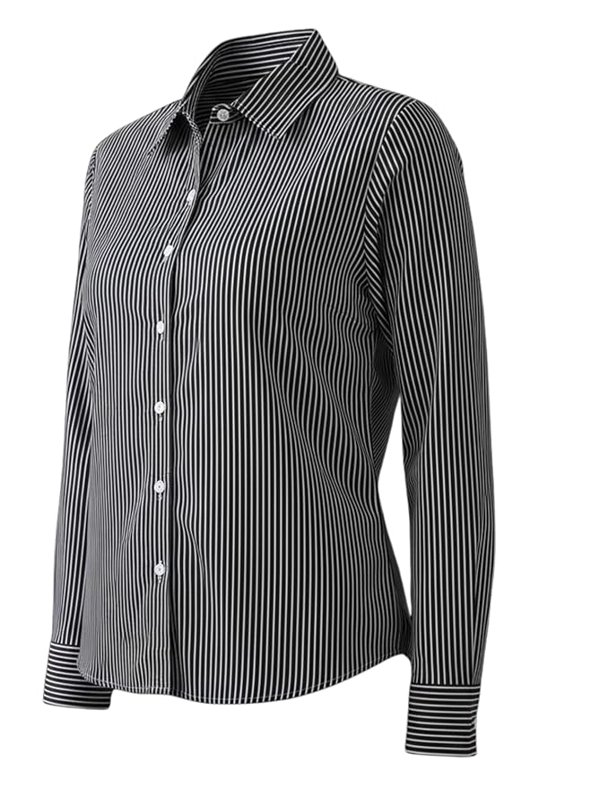 Women's Classic Striped Button-Down Shirt, Long Sleeve Business Casual Blouse