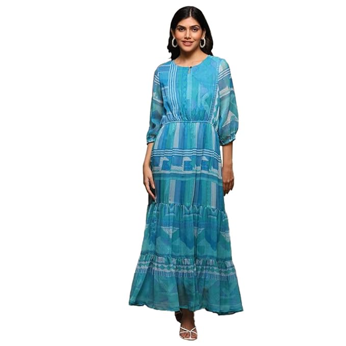 BIBA Women Cotton Blend Tiered Printed Dress