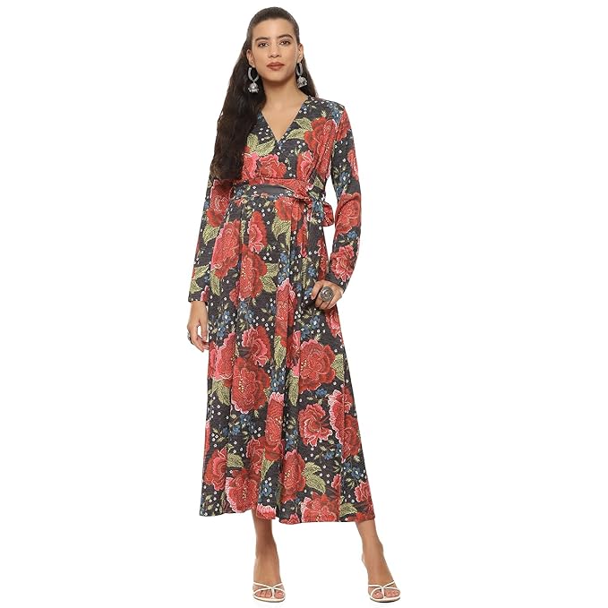 BIBA Women Ankle Length Cotton Blend A-Line Printed Dress