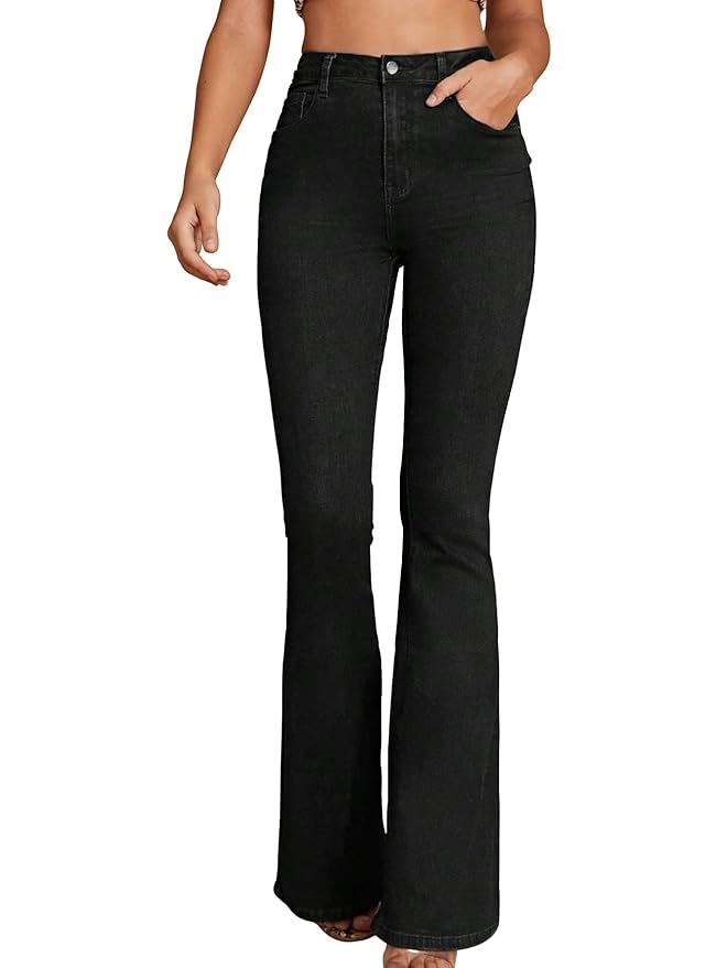Shasmi Women's Light Blue High-Rise Raw Hem Flare Jeans | Stretchable Bootcut Denim Pants for Women | Casual Wide Leg Street Style Jean for Womens (Jeans 293)