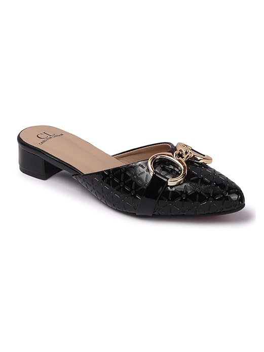 Carlton London Women Comfortable Block Heel Pointed Toe Strapless Fashion Shoes for Party, Office use, Casual use