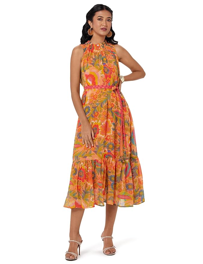 BIBA Women Maxi Poly Georgette Tiered Dress