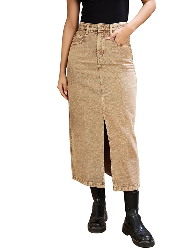 sassafras Basics Women's Trendy Midi Skirt – High-Waist Fit, Elegant Party to Casual Outfit for Women